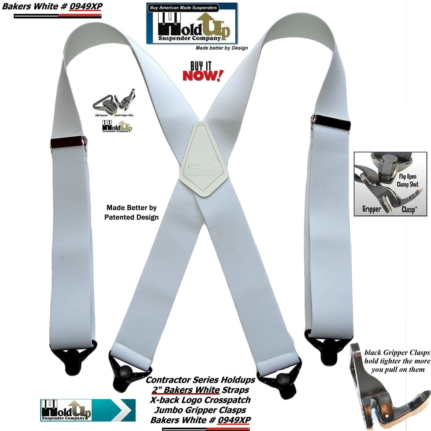 Holdup Suspender Contractor Series Bakers White 2