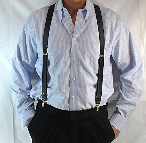 Holdup Brand Black Formal Series 1" Satin Finished Suspenders in Y-back with Nickel No-slip Clips