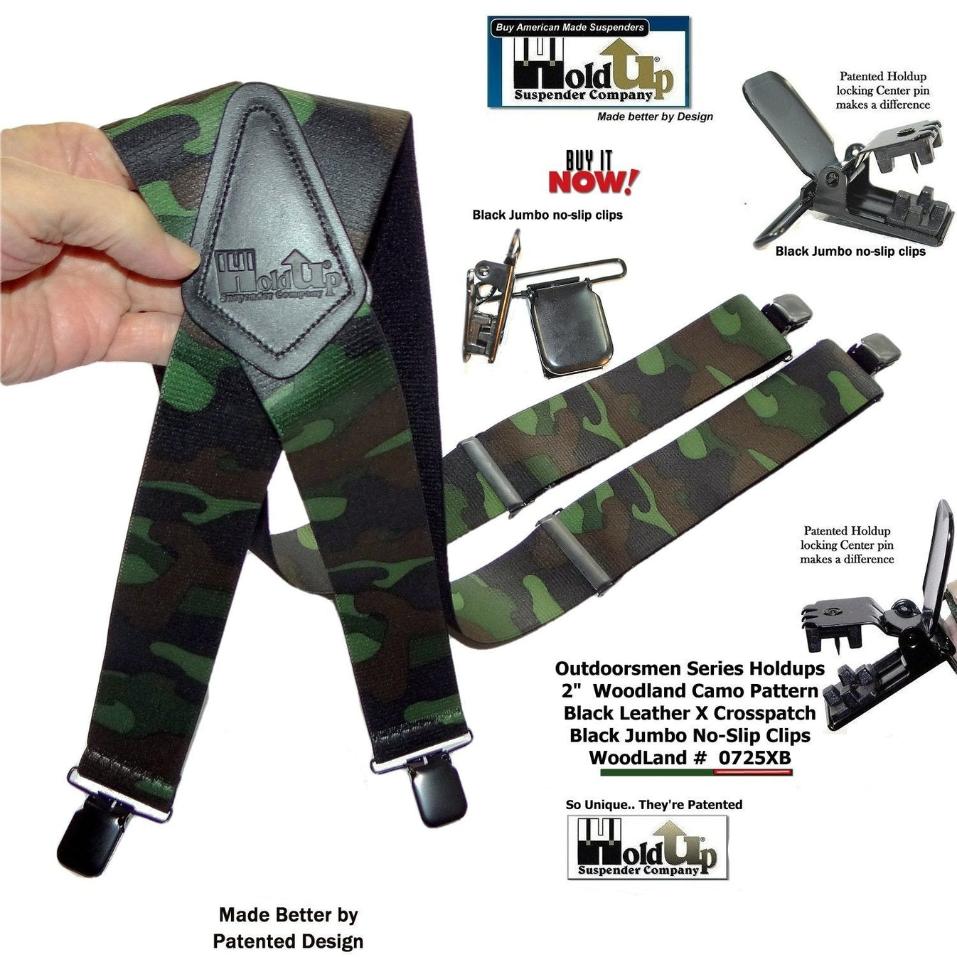 Holdup brand Woodland Camouflage pattern Hunting Suspenders – Holdup