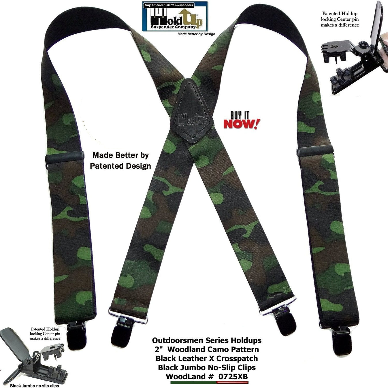 Holdup brand Woodland Camouflage pattern Hunting Suspenders – Holdup