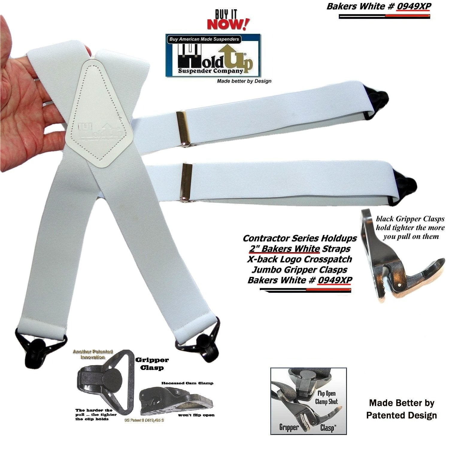 Holdup Suspender Contractor Series Bakers White 2