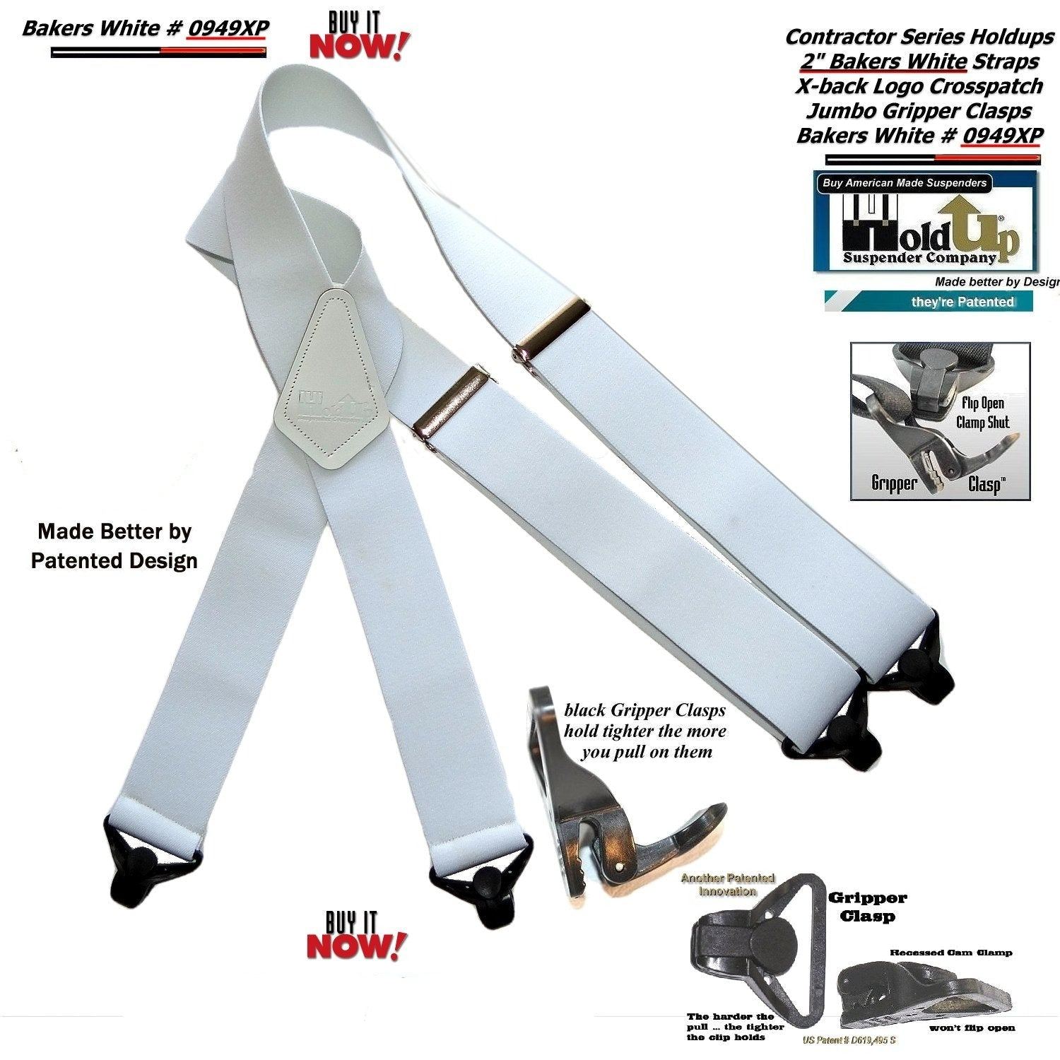 Holdup Suspender Contractor Series Bakers White 2