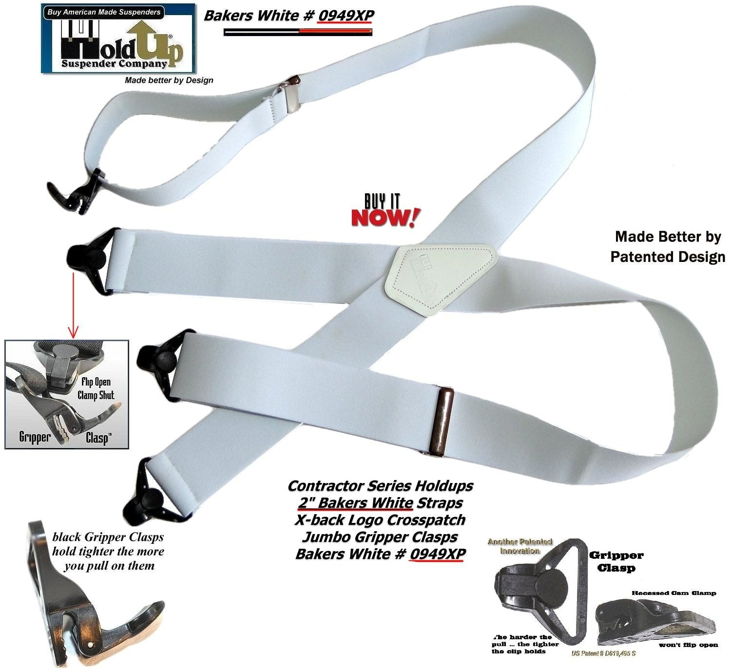 Holdup Suspender Contractor Series Bakers White 2