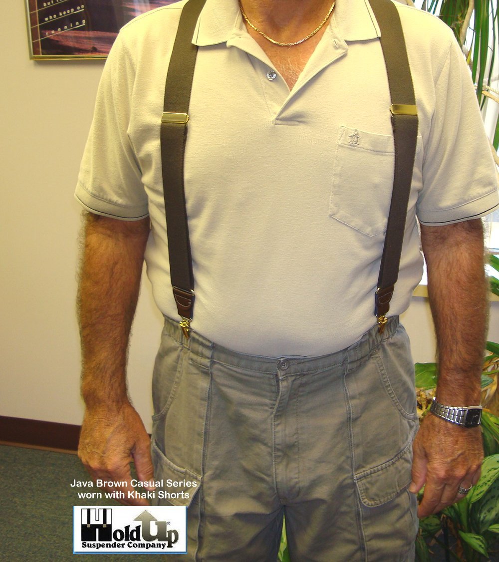 Dark Java Brown Casual Series Holdup Y-back Suspenders with Patented  No-slip Gold-tone Clips