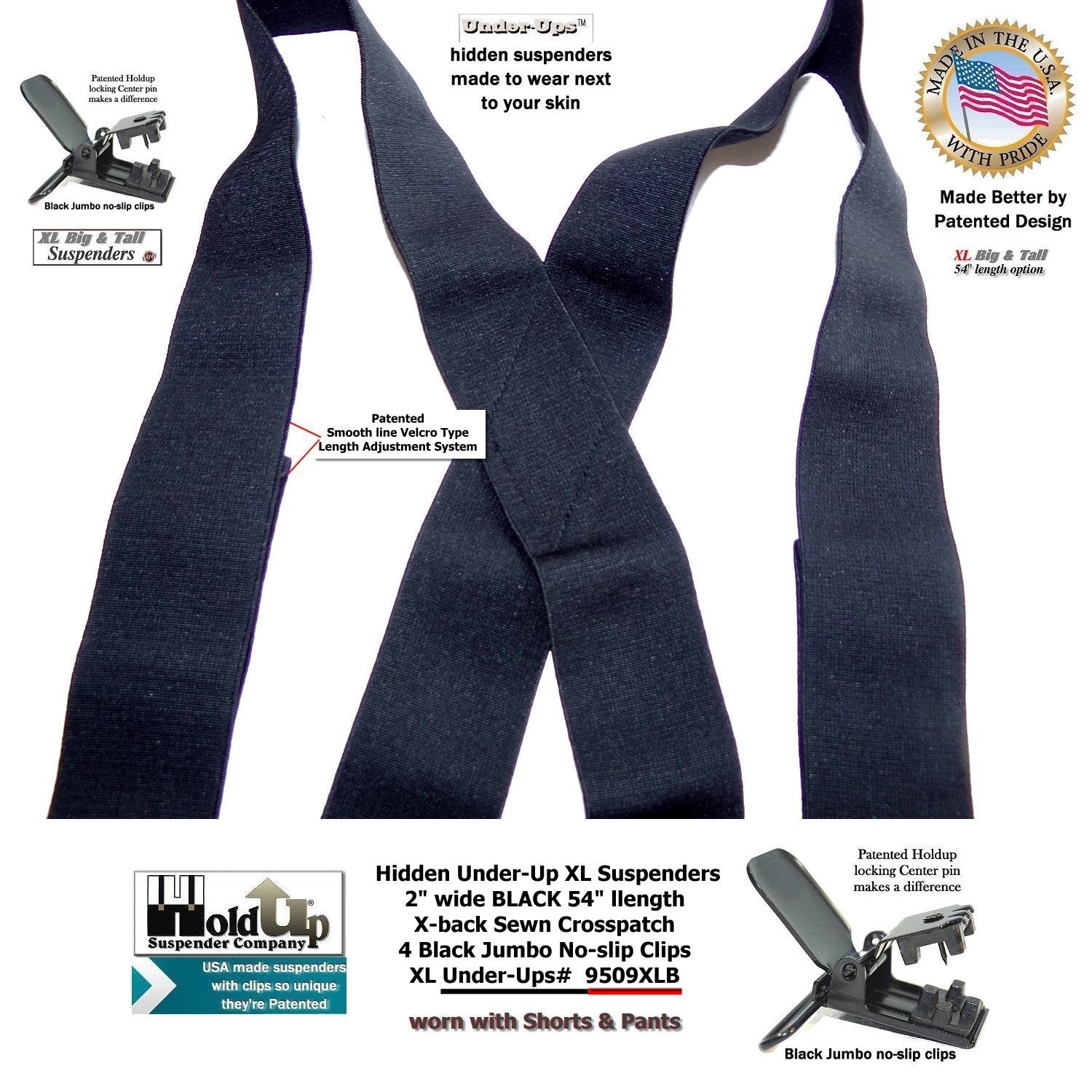 HoldUps 2 Wide Black XL Undergarment Hidden Suspenders  HoldupSuspender Company